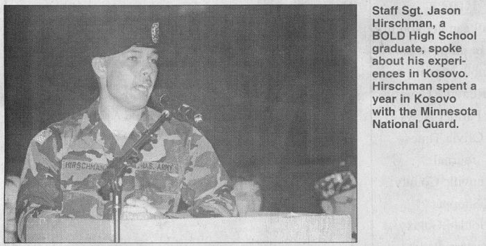 11/18/2004 Olivia Times-Journal: Jason Hirschman speaks at BOLD Veterans' Day program