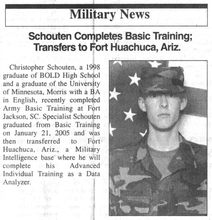 2/10/2005 Olivia Times-Journal:  Chris Schouten