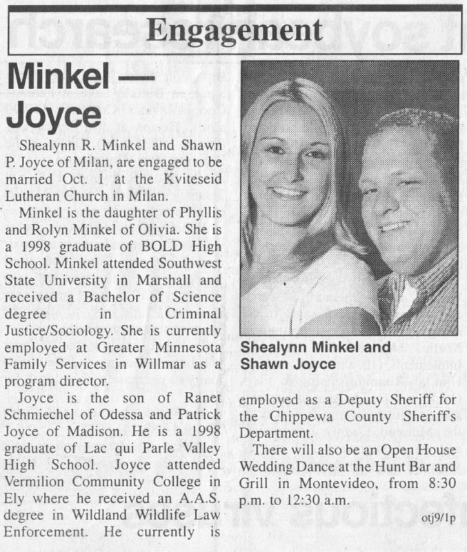 9/1/2005 Olivia Times-Journal:  Shealynn Minkel