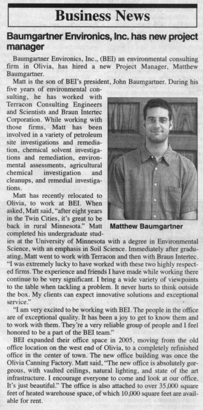 6/15/2006 Olivia Times-Journal: Matt Baumgartner