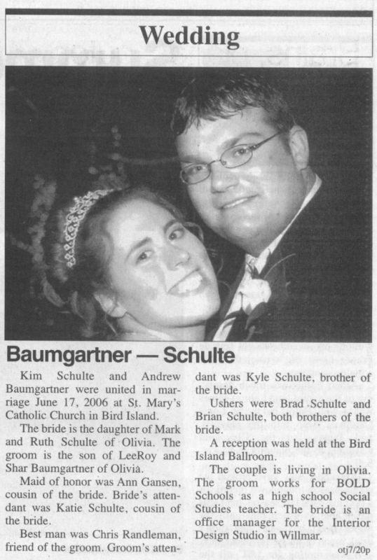 7/20/2006 Olivia Times-Journal: Andy Baumgartner