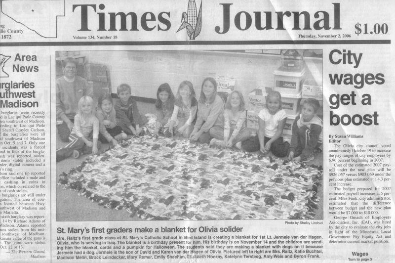 11/2/2006 Olivia Times-Journal: Jeremie van der Hagen