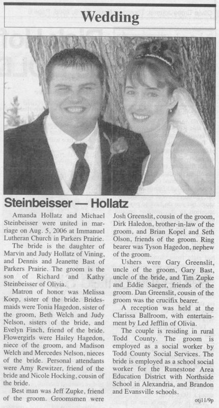 11/9/2006 Olivia Times-Journal: Mike Steinbeisser