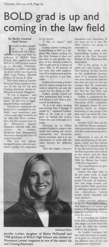 6/19/2008 Renville County Register: Jennifer McDowell