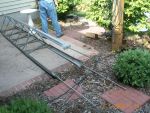 Base of the tower, I stuck threaded rods on the ends of the legs to support it when the concrete is being poured