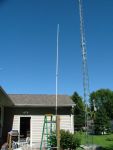 Antenna mounted in it's temporary location for testing.  No, the tower is not leaning...